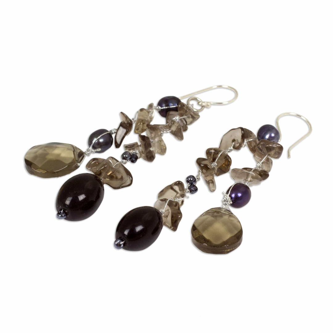 Cultured Pearl and Sterling Silver Dangle Earrings - Nocturnal Symphony