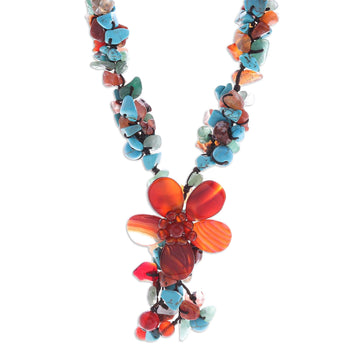 Agate and Carnelian Y Necklace - Summer Flower