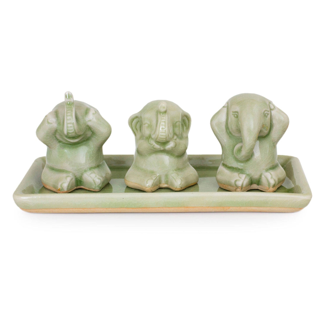 Celadon ceramic figurines (Set of 3) - Elephant Life Lessons