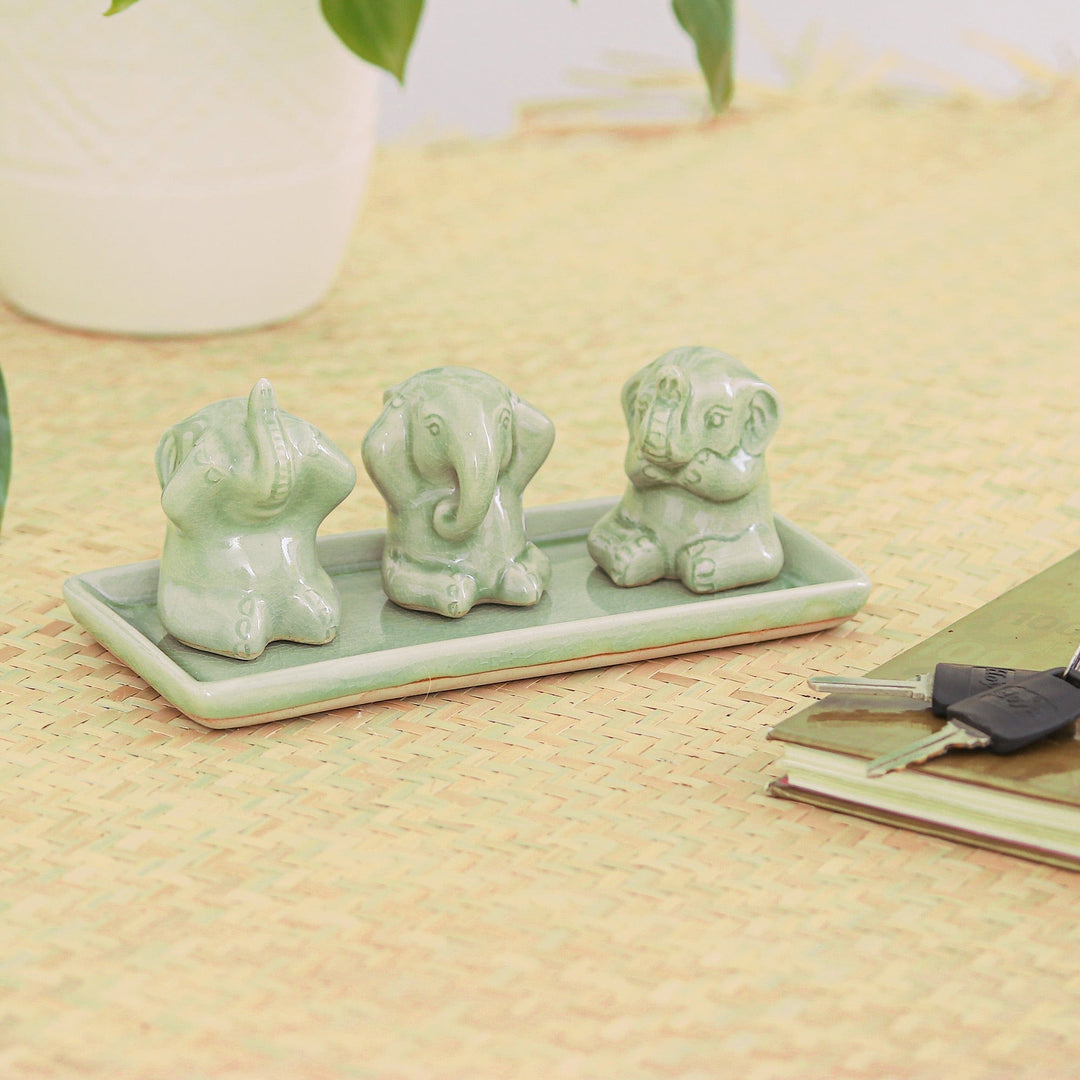 Celadon ceramic figurines (Set of 3) - Elephant Life Lessons