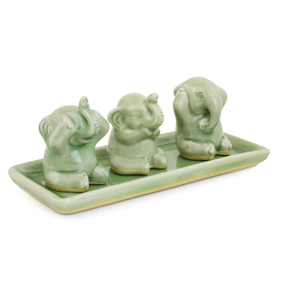 Celadon ceramic figurines (Set of 3) - Elephant Life Lessons