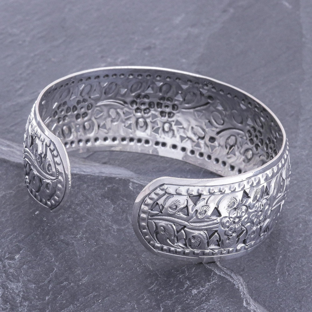 Floral Sterling Silver Cuff Bracelet - Precious Garland