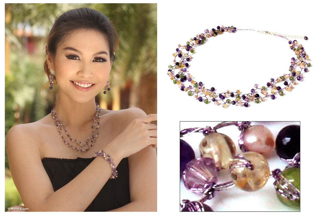 Pearl and Amethyst Beaded Necklace - Mystic Passion