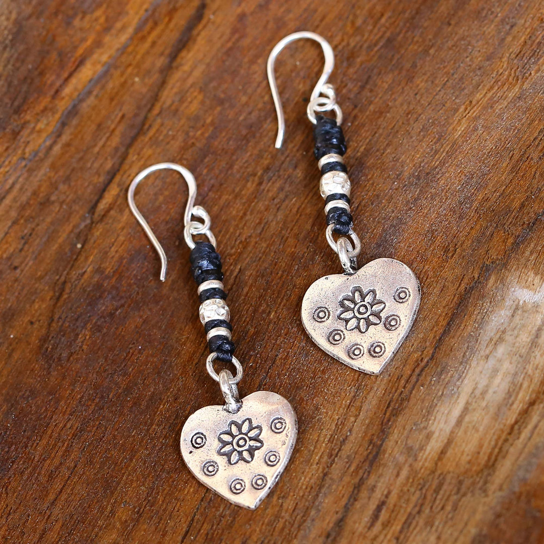 Handcrafted Silver Heart Earrings - Tribal Hearts