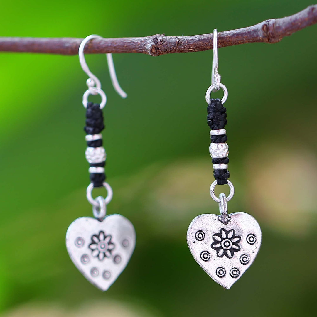 Handcrafted Silver Heart Earrings - Tribal Hearts