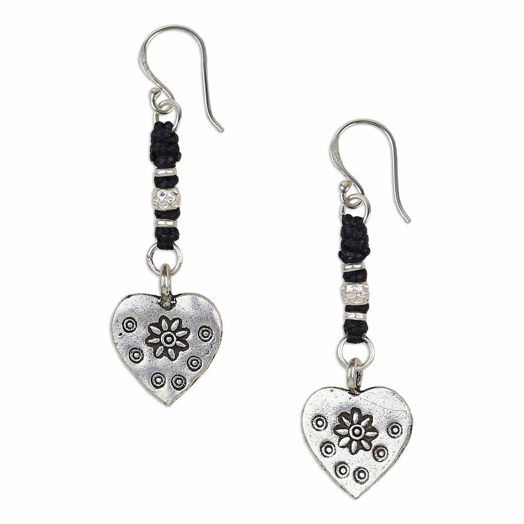Handcrafted Silver Heart Earrings - Tribal Hearts