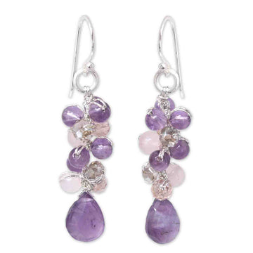Amethyst and Quartz Beaded Earrings - Purple Pink Glam