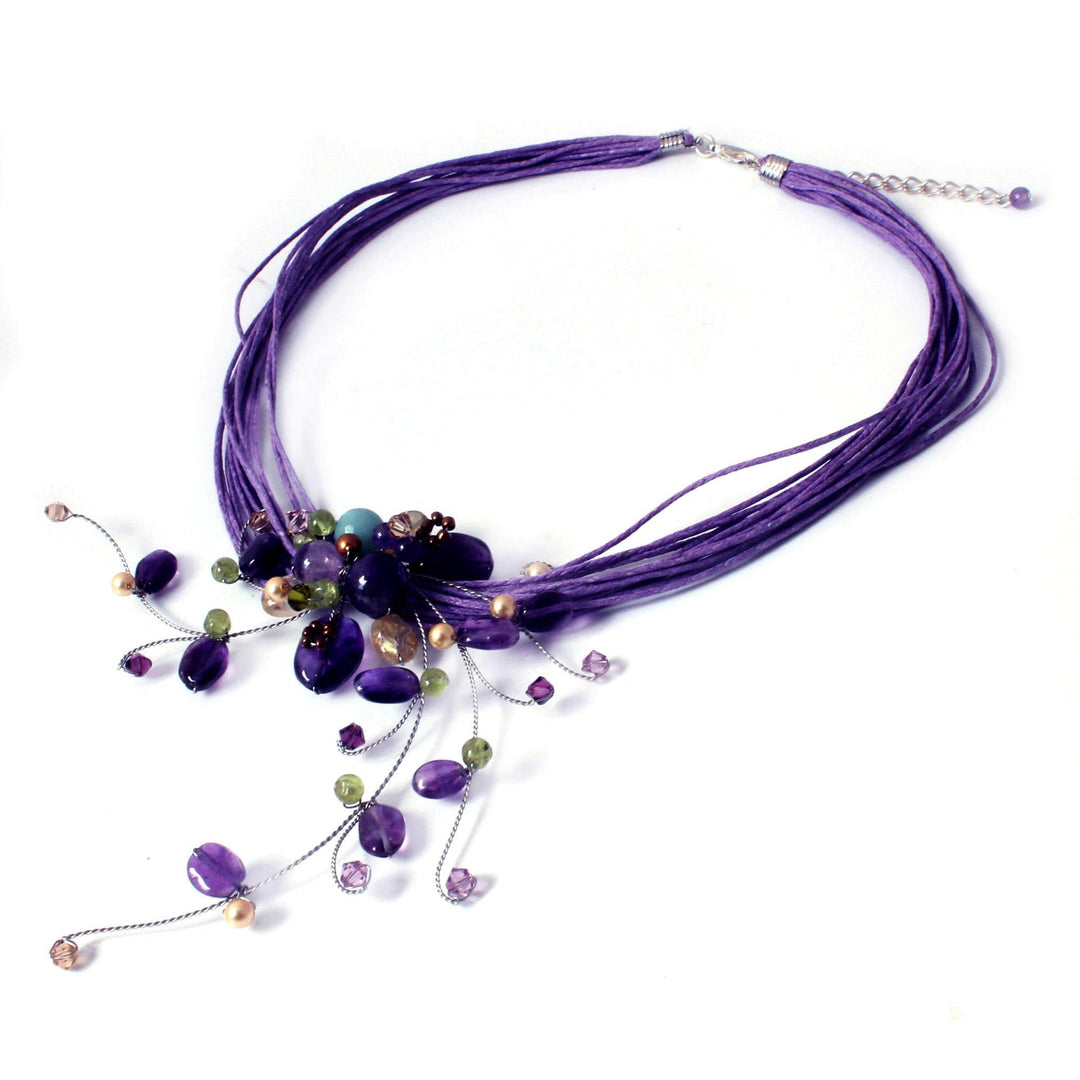 Hand Made Floral Amethyst Necklace - Floral Joy