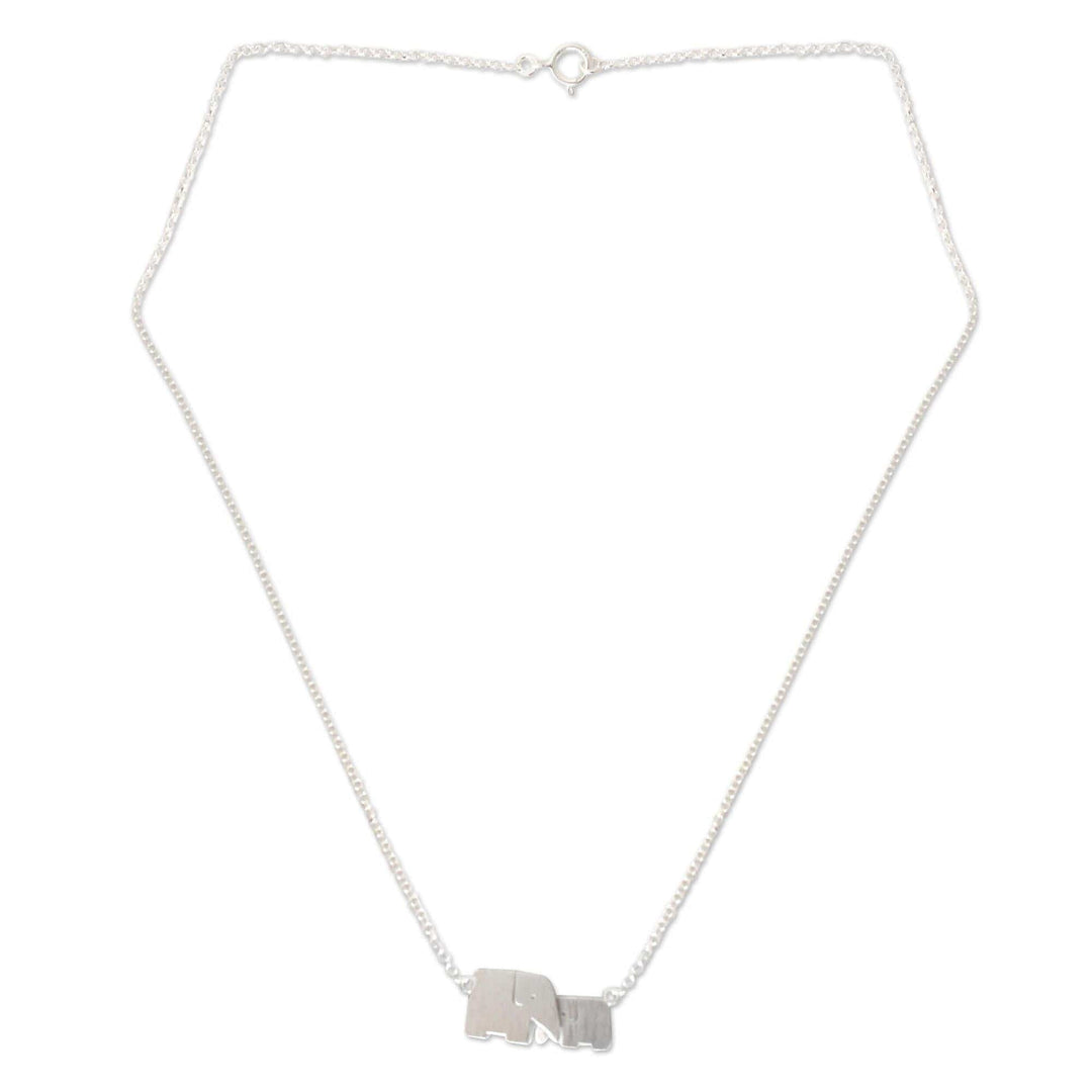 Hand Crafted Silver Elephant Pendant Necklace - Family Love