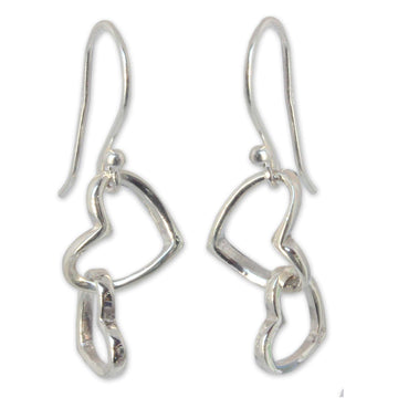 Women's Heart Shaped Sterling Silver Dangle Earrings - Locked in Love