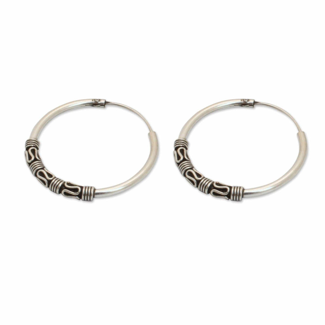 Fair Trade Sterling Silver Hoop Earrings - Traditional Thai