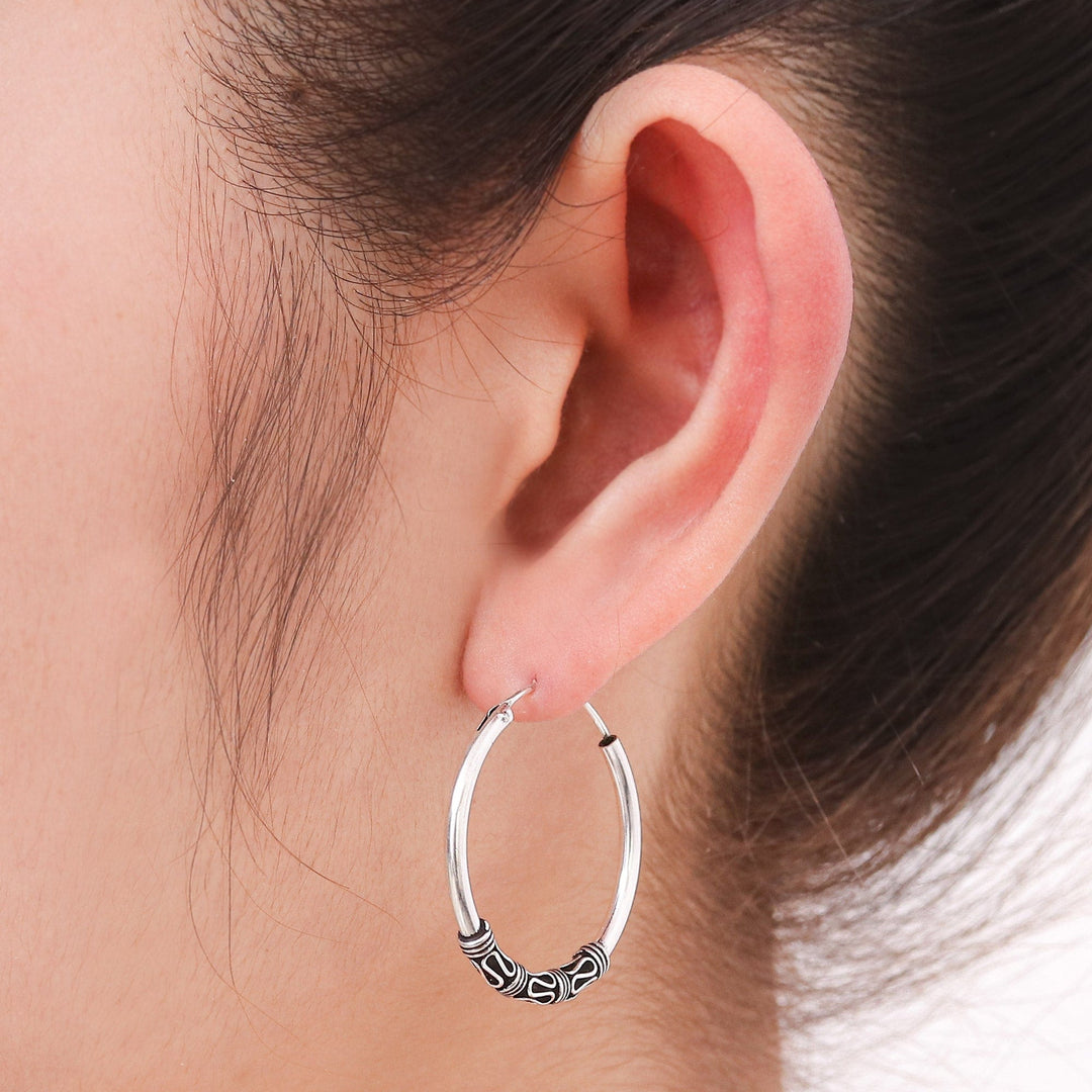 Fair Trade Sterling Silver Hoop Earrings - Traditional Thai