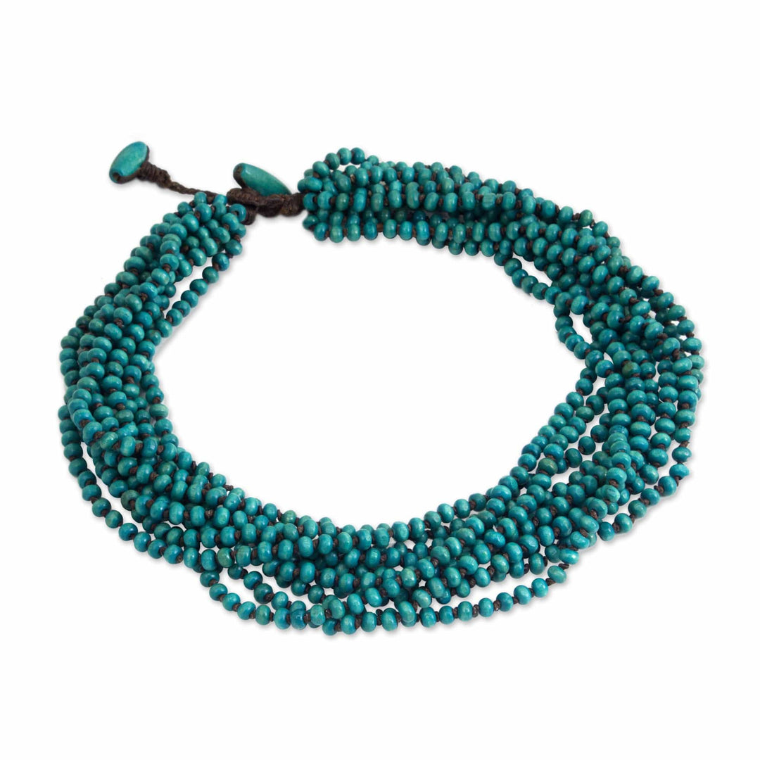 Blue Torsade Necklace Wood Beaded Jewelry - Mekong Belle