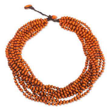 Orange Torsade Necklace Wood Beaded Jewelry - Lamphan Belle