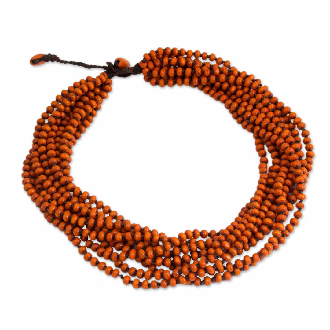 Orange Torsade Necklace Wood Beaded Jewelry - Lamphan Belle
