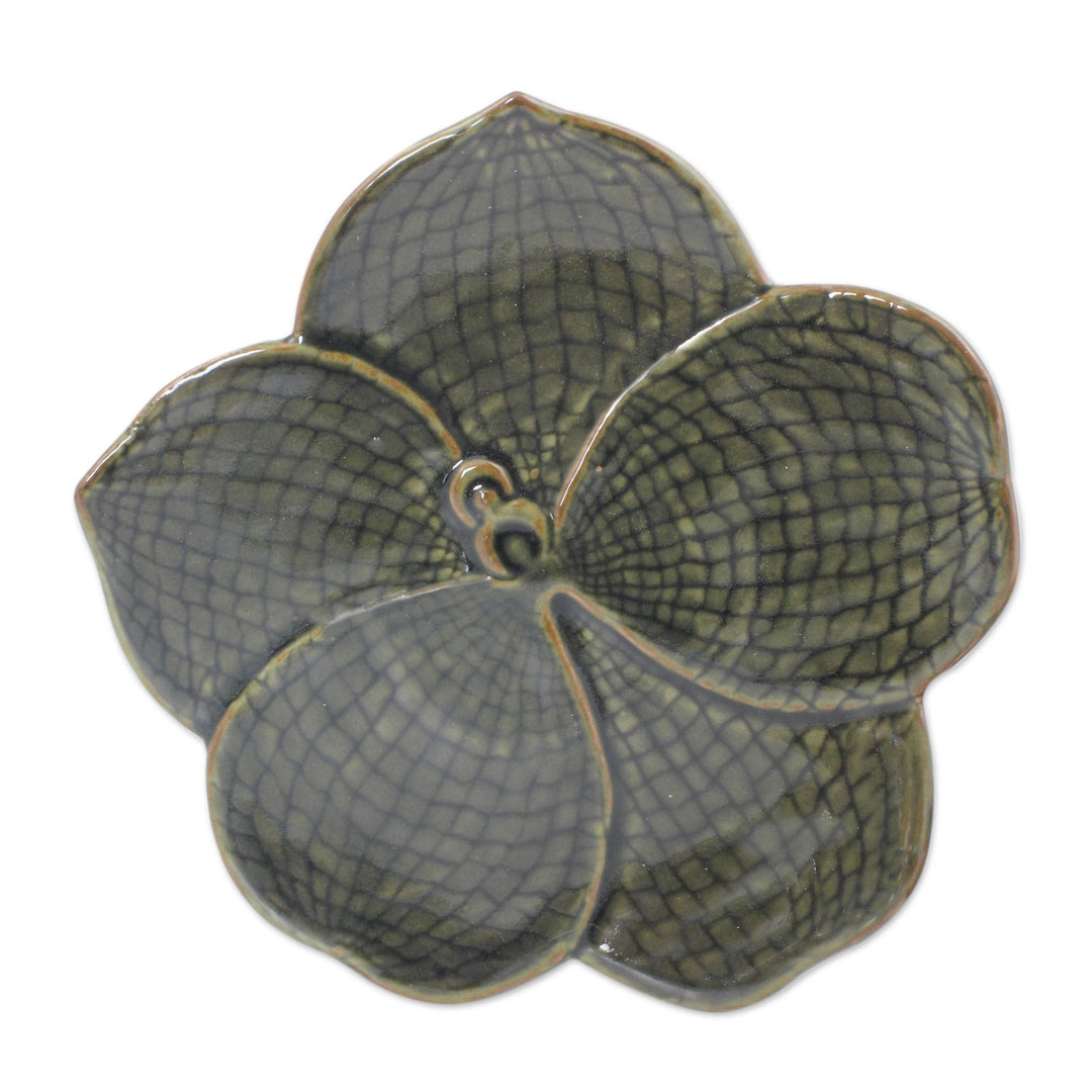 Floral Celadon Ceramic Serving Plate - Green Vanda