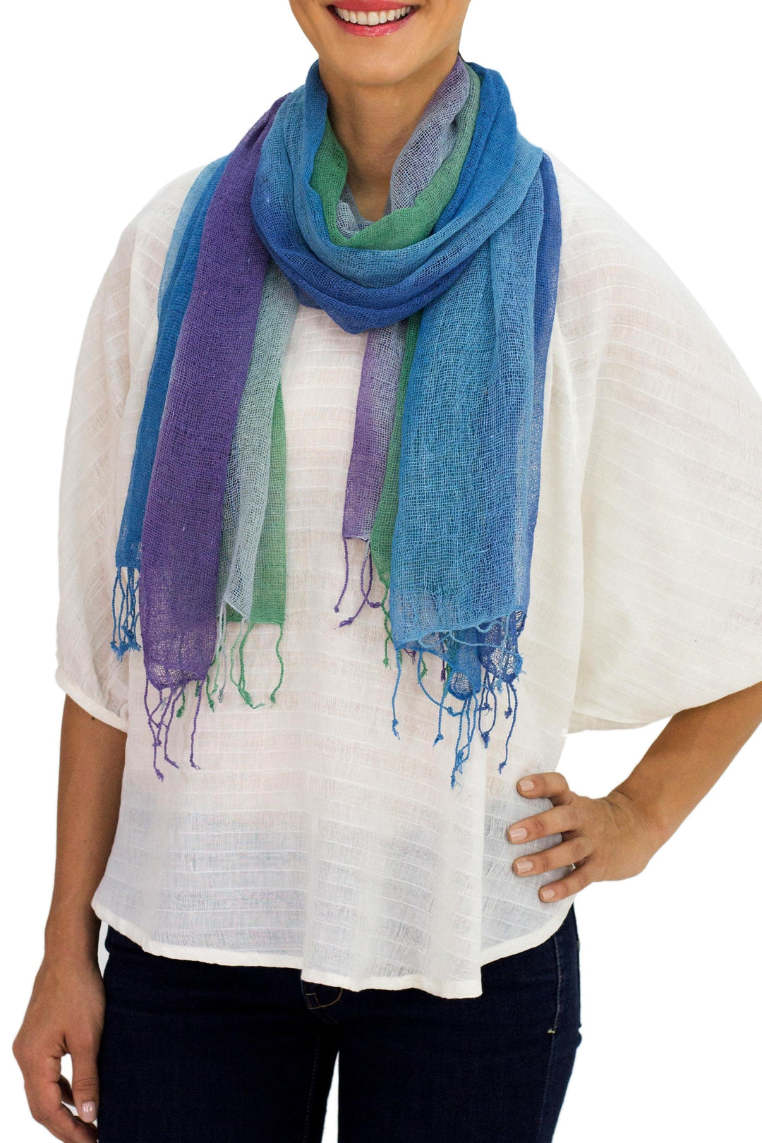Hand Spun Silk Scarves - Set of 2 - Blue Fantasy
