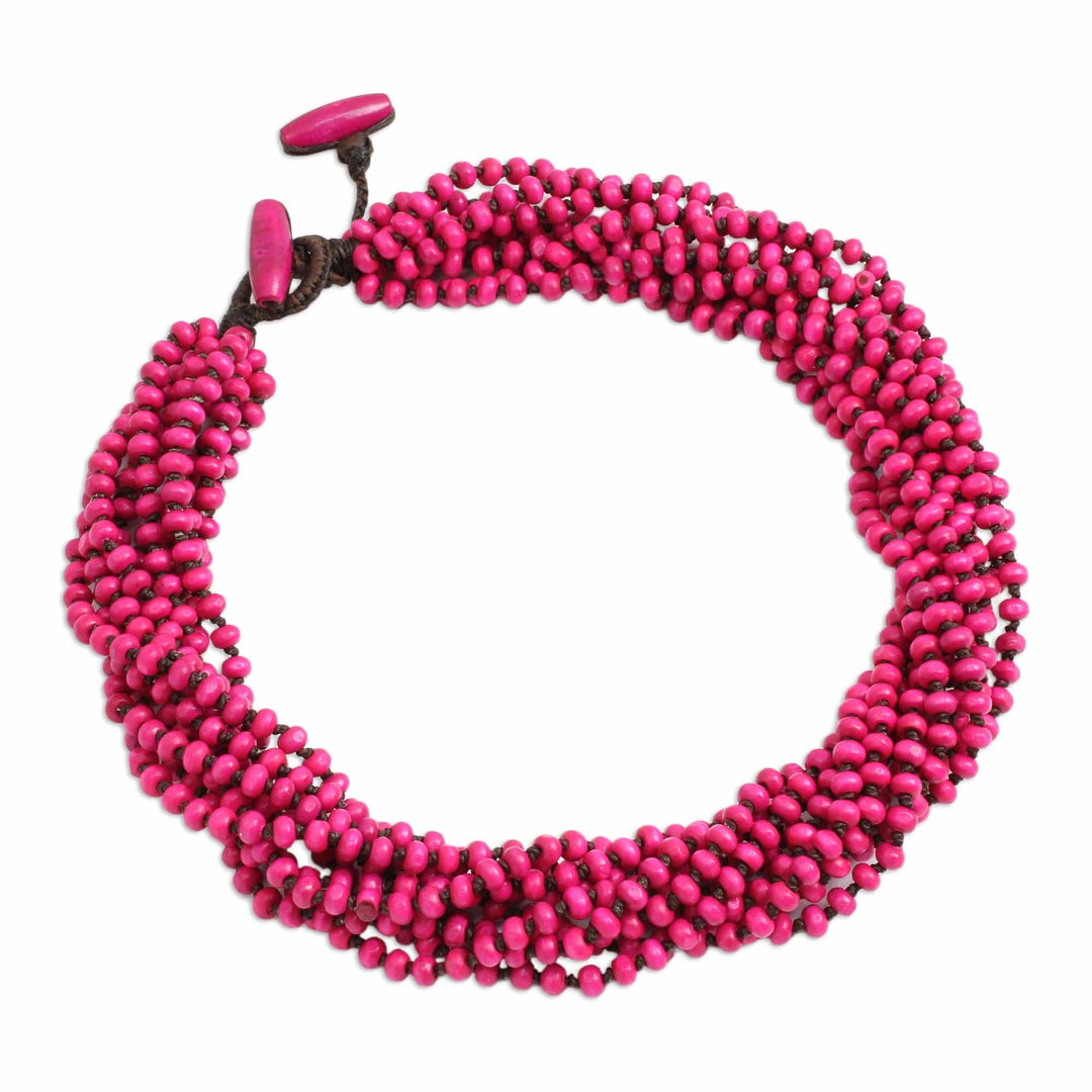 Hot Pink Torsade Necklace Wood Beaded Jewelry - Ping Belle