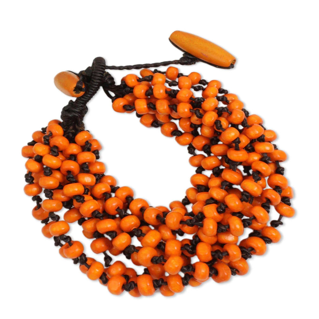 Orange Torsade Bracelet Wood Beaded Jewelry - Lamphan Belle