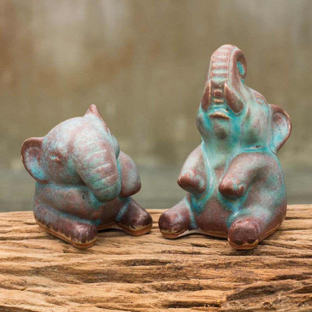 Antiqued Turquoise Elephants