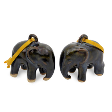 Mottled Blue-Brown Celadon Ceramic Ornaments - Set of 2 - Dark Elephant