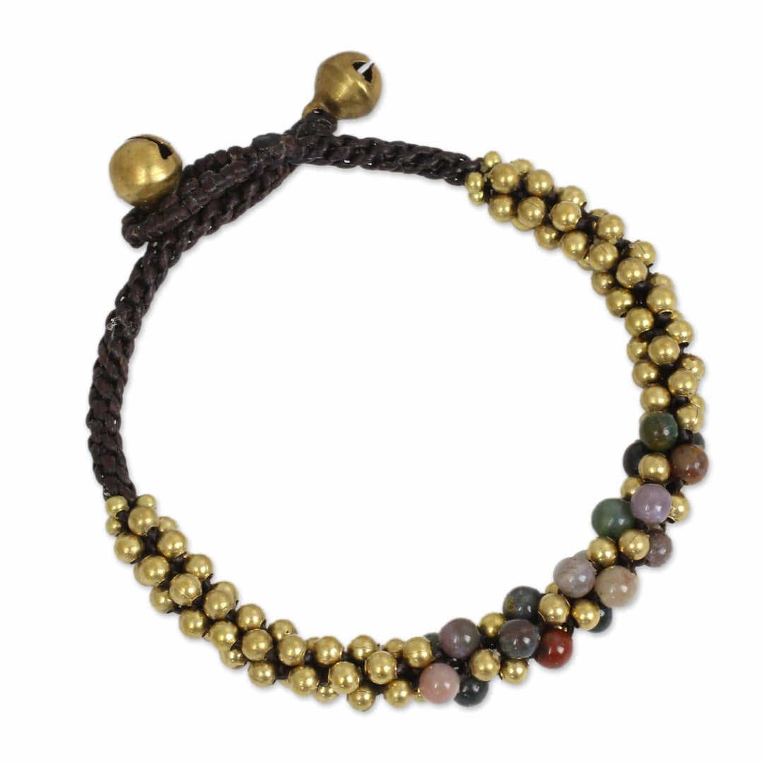 Multicolor Jasper and Brass Beaded Bracelet - Rainbow Helix