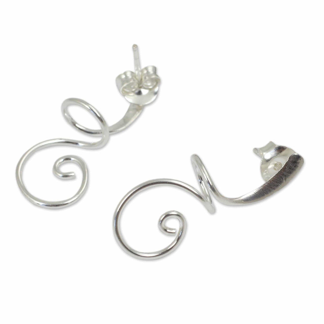 Artisan Crafted Sterling Silver Drop Earrings from Thailand - Lovely Spiral