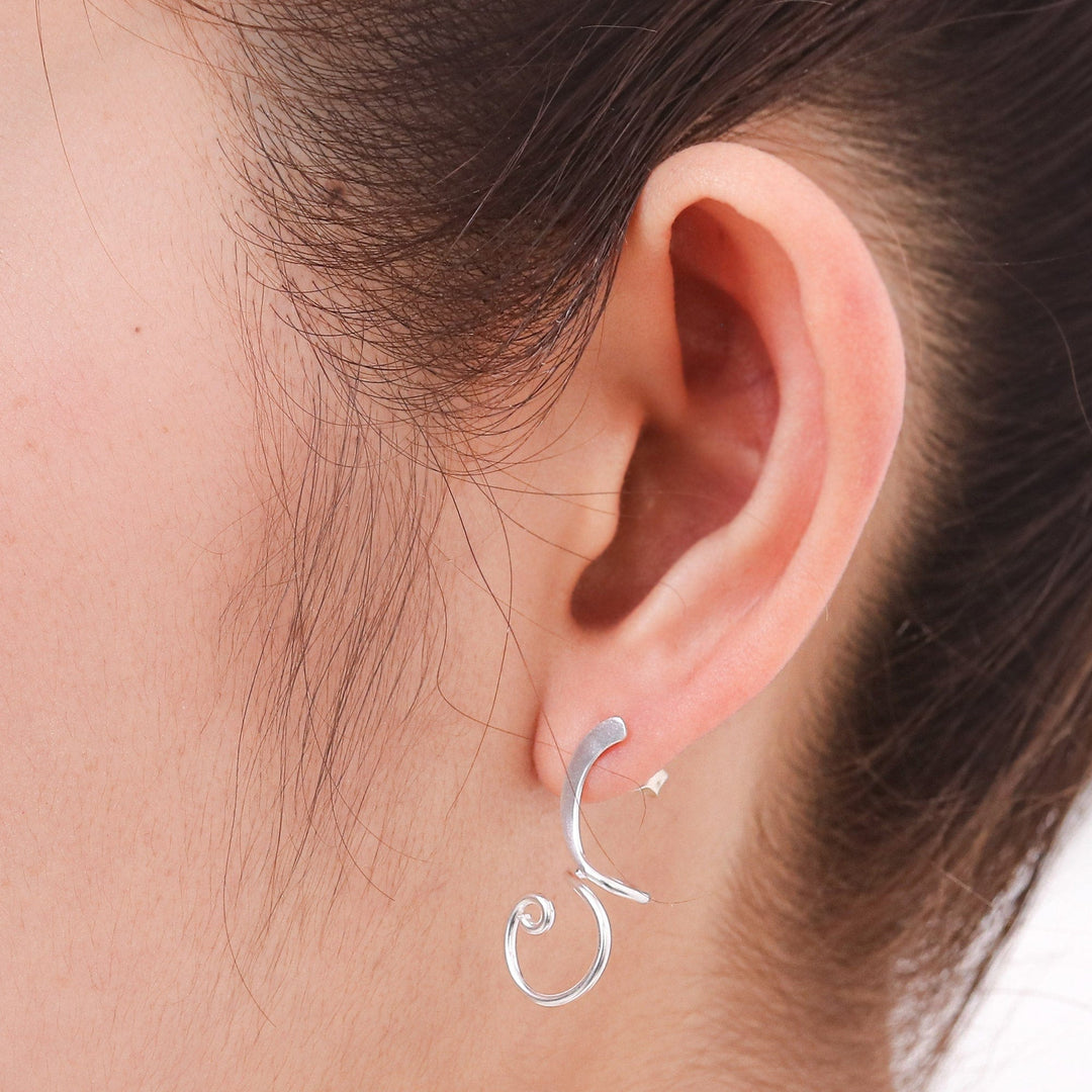 Artisan Crafted Sterling Silver Drop Earrings from Thailand - Lovely Spiral