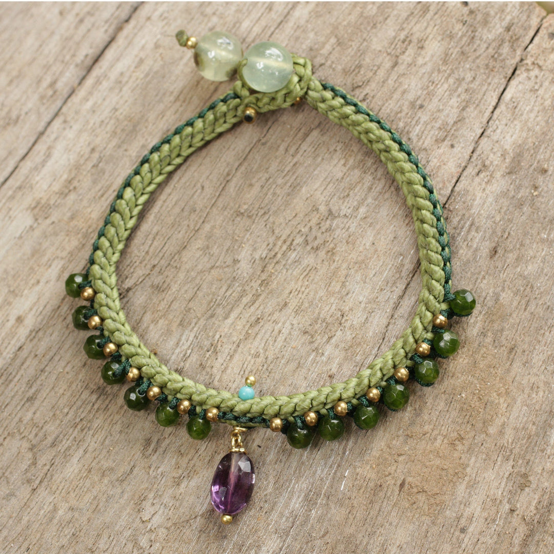 Braided Cord Bracelet with Quartz, Amethyst, and Prehnite - Mae Sa Jungle