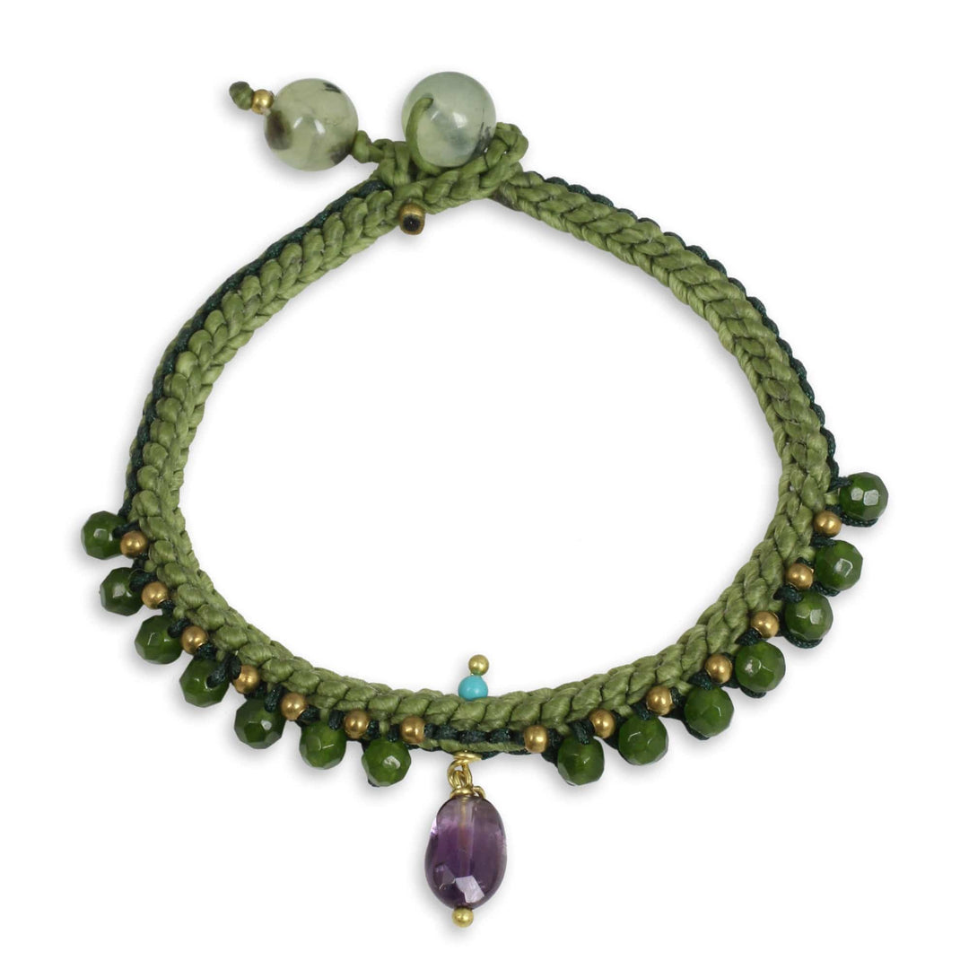 Braided Cord Bracelet with Quartz, Amethyst, and Prehnite - Mae Sa Jungle