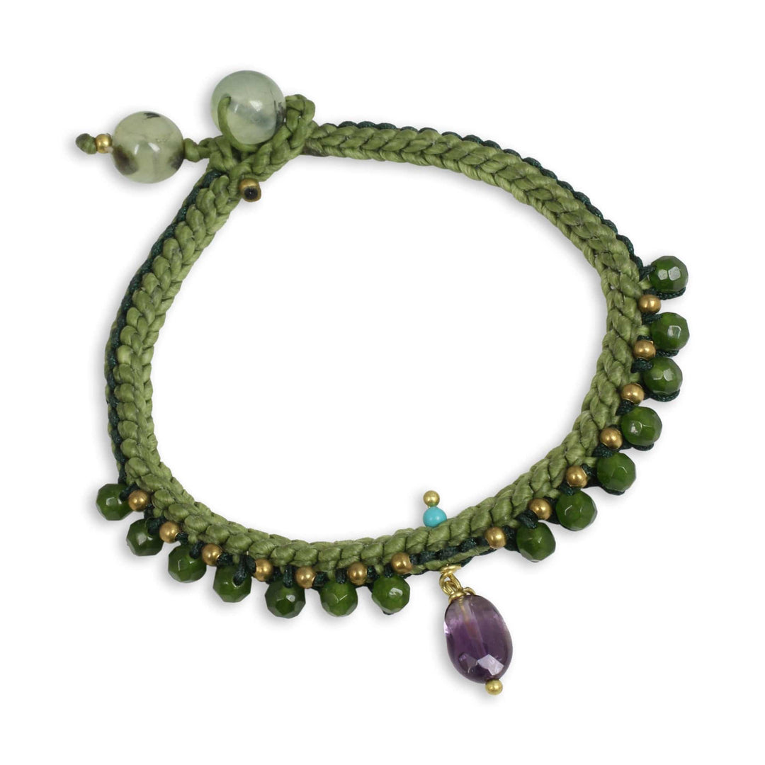 Braided Cord Bracelet with Quartz, Amethyst, and Prehnite - Mae Sa Jungle