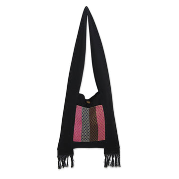 Handwoven Style Black Cotton Shoulder Bag - Beauty