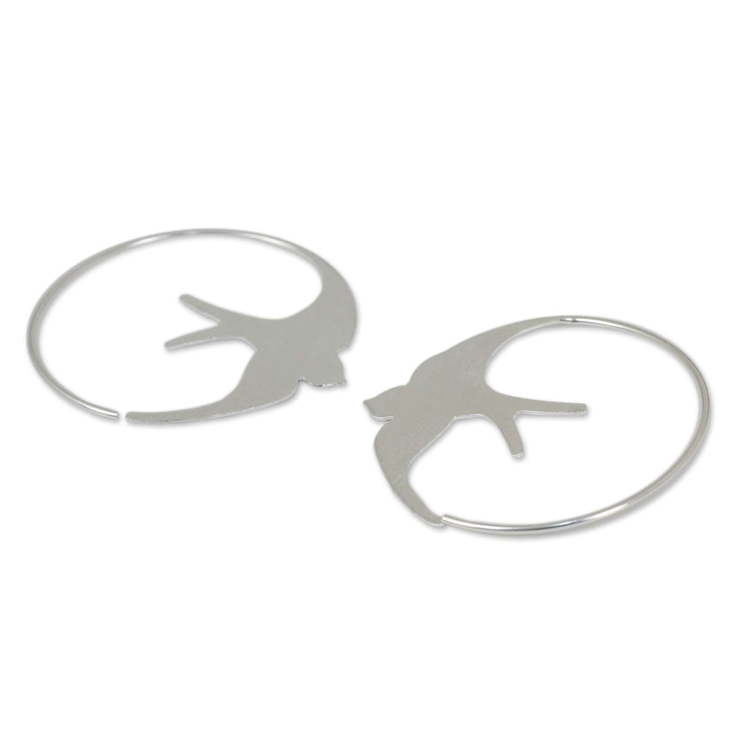 Sterling Silver Endless Hoop Earrings with Bird Design - The Martin