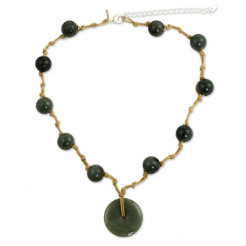 Jade Pendant Necklace on Knotted Cords - Natural Spirit