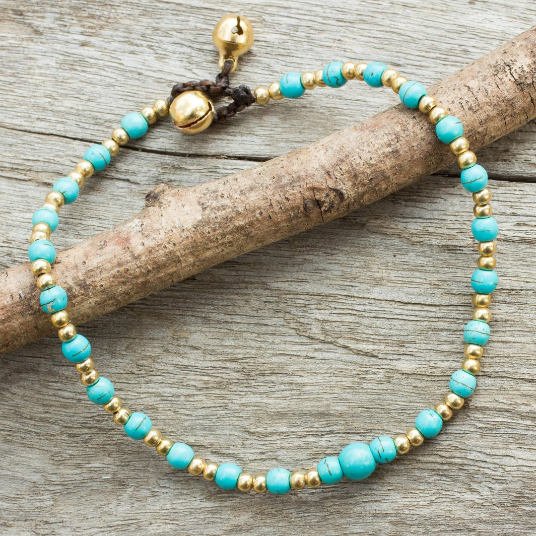 Blue Calcite and Brass Single Strand Anklet - Cheerful Walk