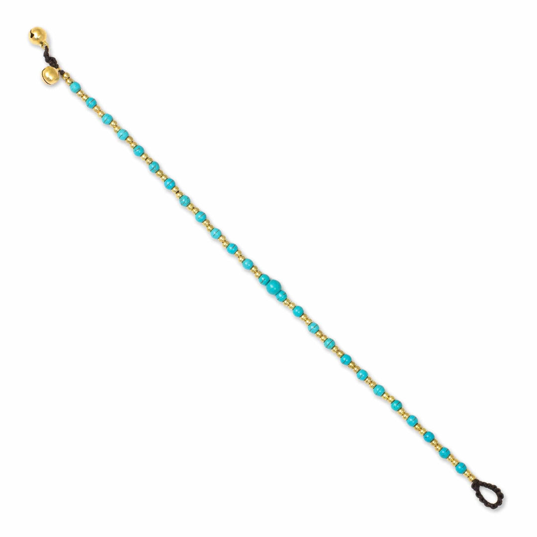Blue Calcite and Brass Single Strand Anklet - Cheerful Walk