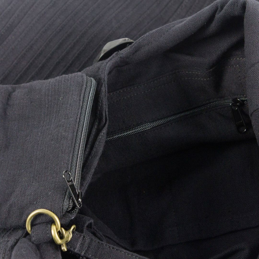 Cotton Hobo Shoulder Bag with Coin Purse and Multi Pockets - Surreal Black