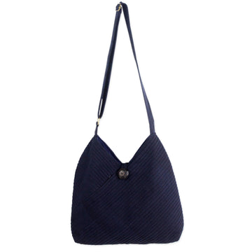 Navy Blue Cotton Hobo Bag with Coin Purse and Multi Pockets - Surreal Blue