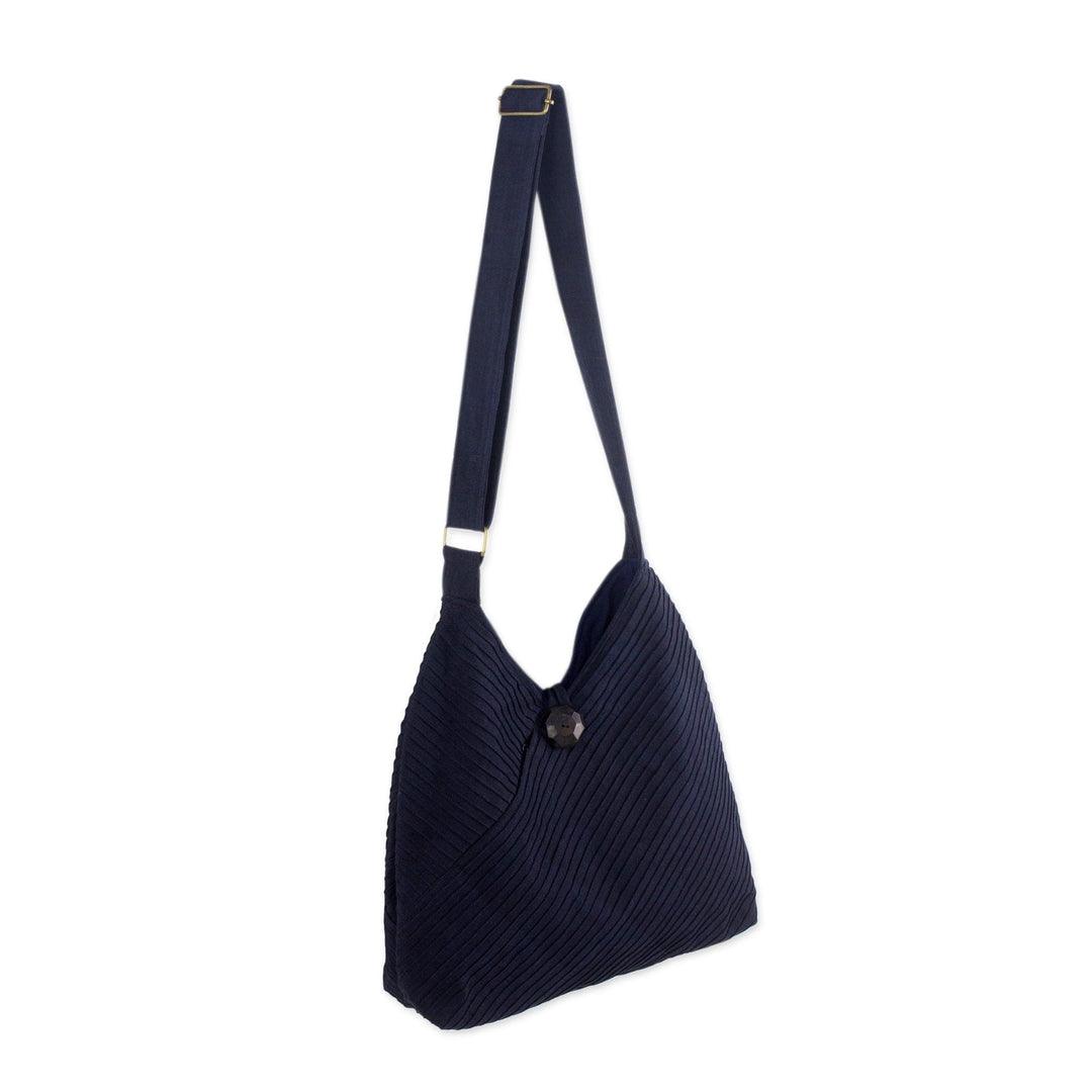 Navy Blue Cotton Hobo Bag with Coin Purse and Multi Pockets - Surreal Blue