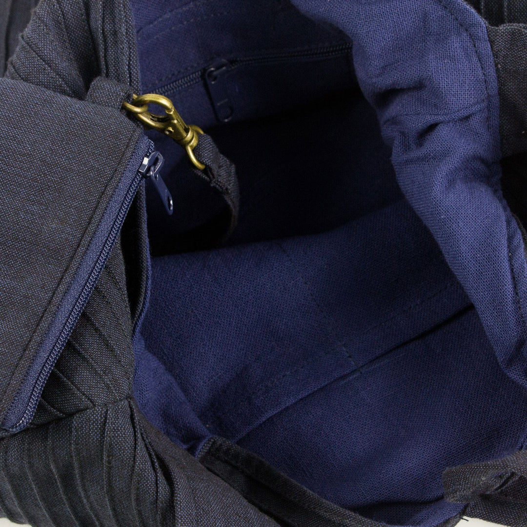 Navy Blue Cotton Hobo Bag with Coin Purse and Multi Pockets - Surreal Blue