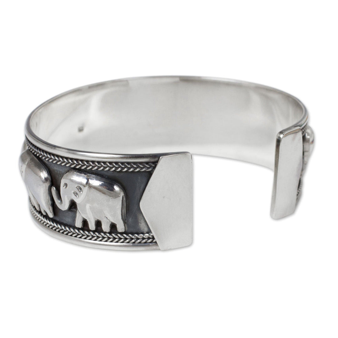 Artisan Crafted Sterling Silver Elephant Cuff Bracelet - Grand Elephant Parade