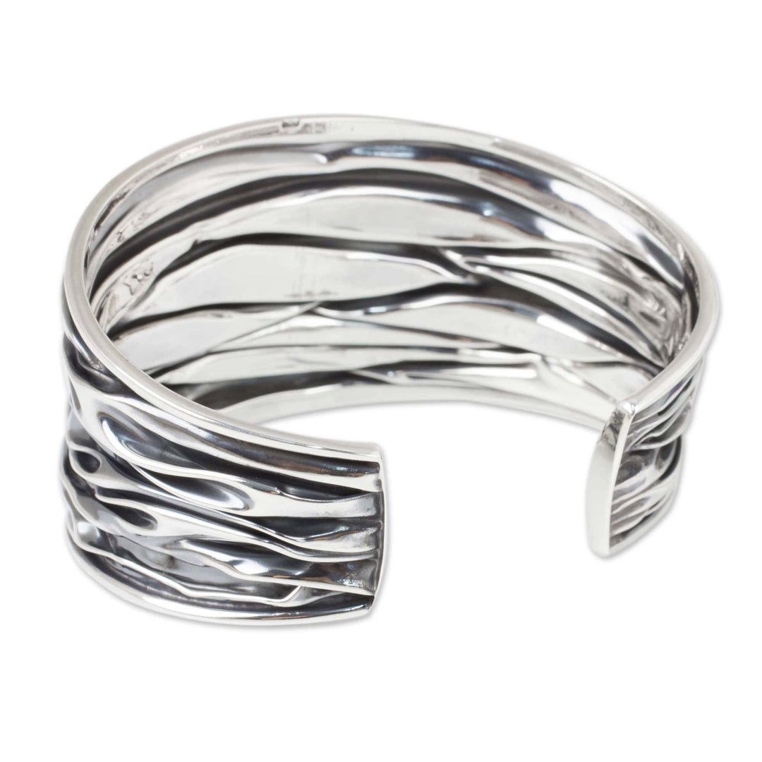 Textured Sterling Silver Cuff Bracelet Crafted by Hand - Wide River