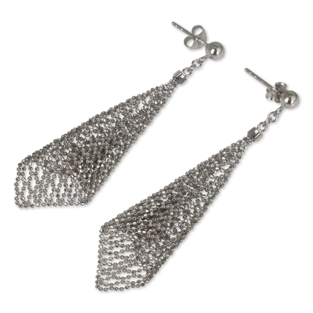 Hand Crafted Sterling Silver Bead Chain Dangle Earrings - Sparkling Cornets
