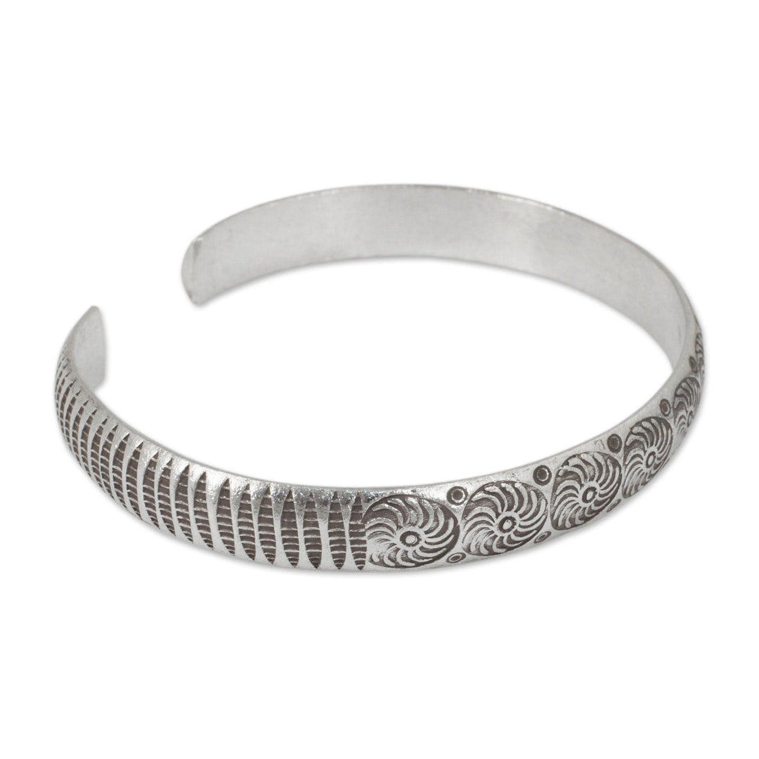 Hand Stamped Karen Hill Tribe Artisan Silver Cuff Bracelet - Karen Whirlwind