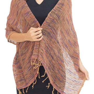 Hand Spun Cotton Shawl Wrap in Brown Purple and Pink - Breeze of Brown Purple
