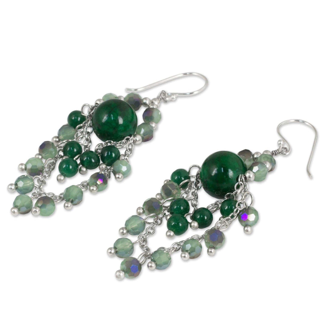 Green Quartz and Glass Bead Chandelier Style Earrings - Brilliant Meteor