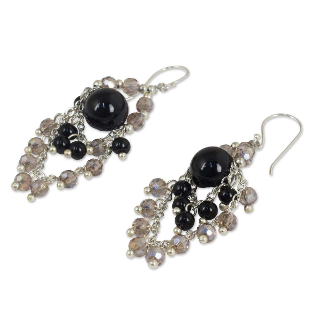 Chandelier Style Earrings with Onyx and Glass Beads - Brilliant Meteor