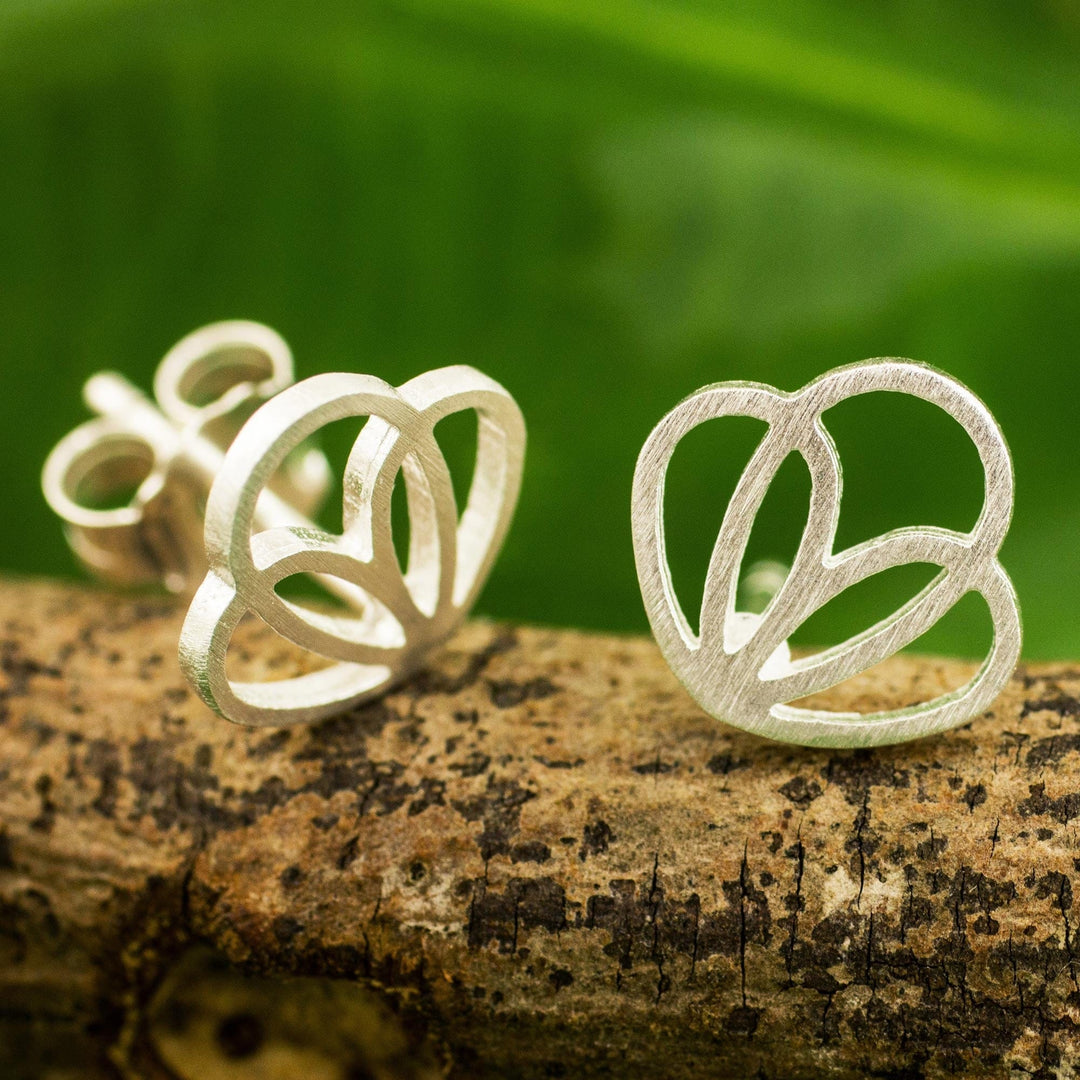 Artisan Designed Sterling Silver Petal Shaped Stud Earrings - Tender Petals