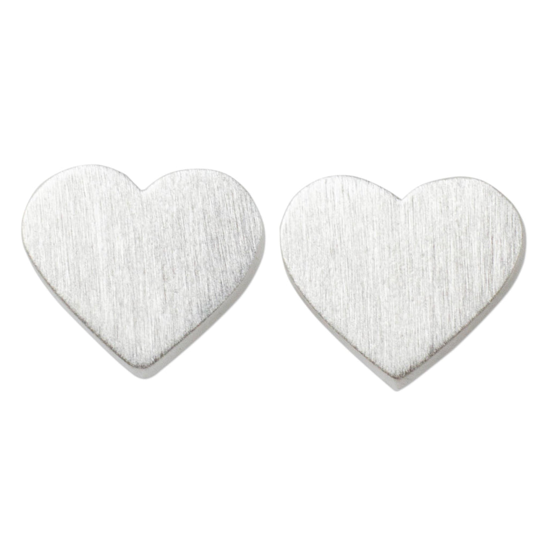 Brushed Sterling Silver 925 Petite Heart Stud Earrings - For Love