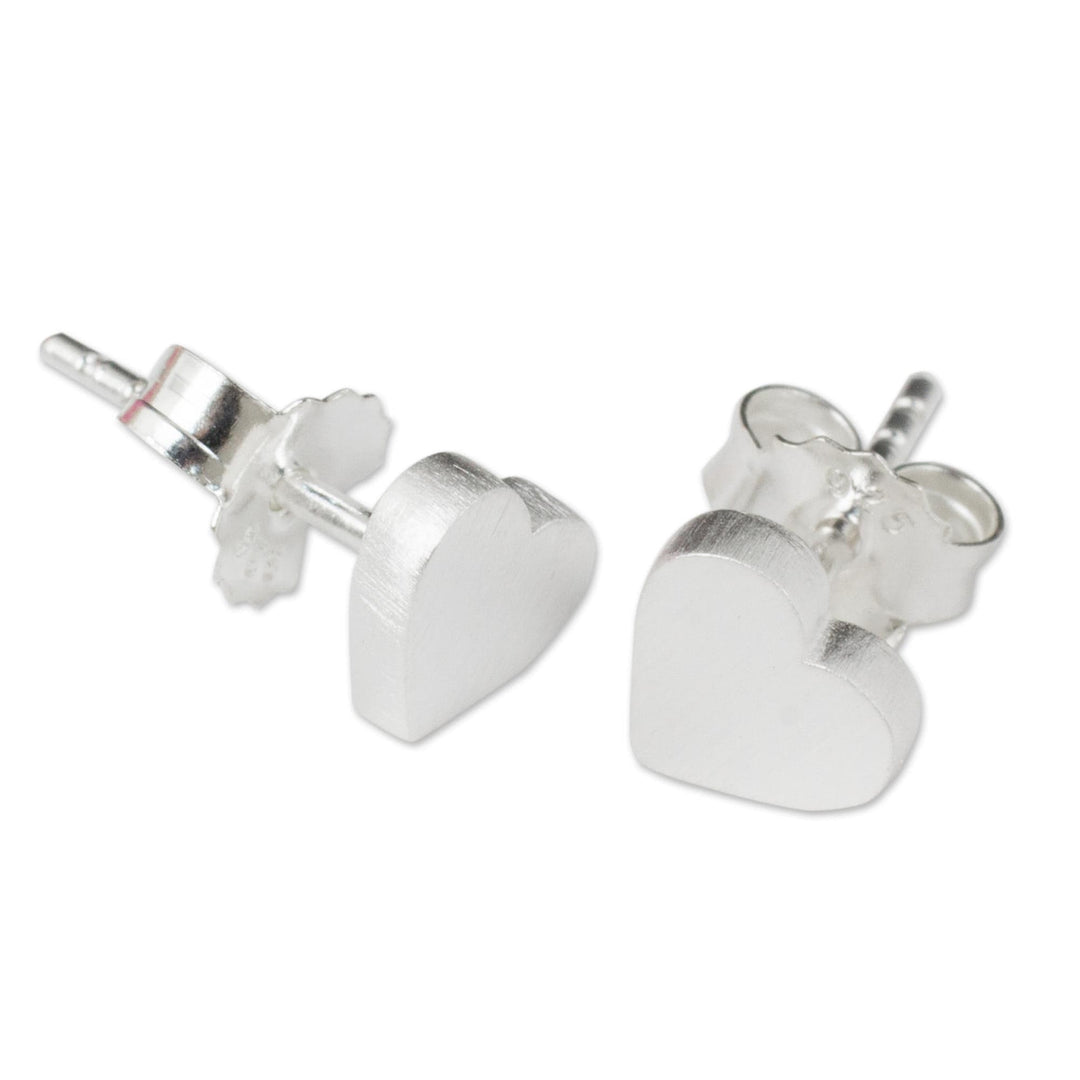 Brushed Sterling Silver 925 Petite Heart Stud Earrings - For Love